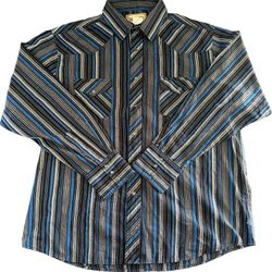 Wrangler Western Fashion Pearl Snap Shirt Mens XL Shiny Multistripe Long Sleeve