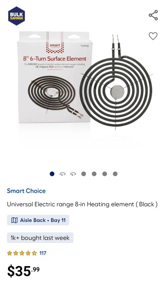 Universal Electric range 8-in Heating element (Black)