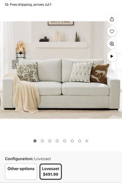 Cream Upholstered 2-Seat Sofa – Modern Neutral Couch