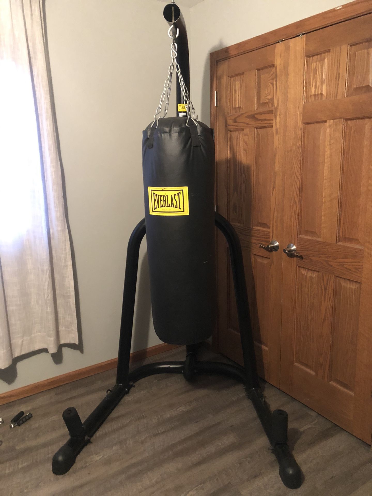 Punching bag with stand and speed bag mount and gloves