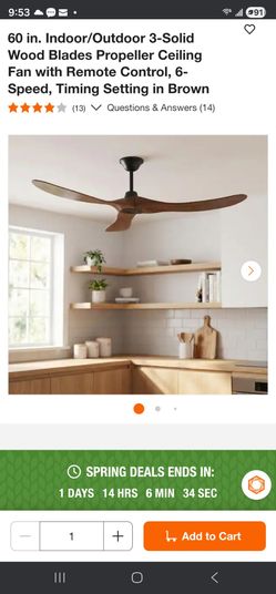 60 in. Indoor/Outdoor 3-Solid Wood Blades Propeller Ceiling Fan with Remote Control, 6-Speed, Timing Setting in Brown