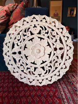 Wood carving medallion wall decor 24”