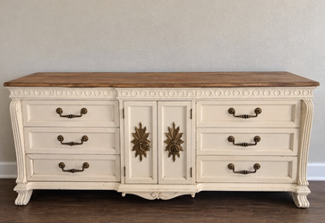 French Provincial Cream Bedroom Set: Dresser & Display Cabinet