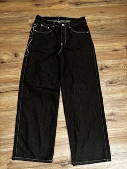 Black Wide Leg Jeans with White spider design Stitching