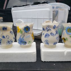 Hand painted glass vases, set of 4