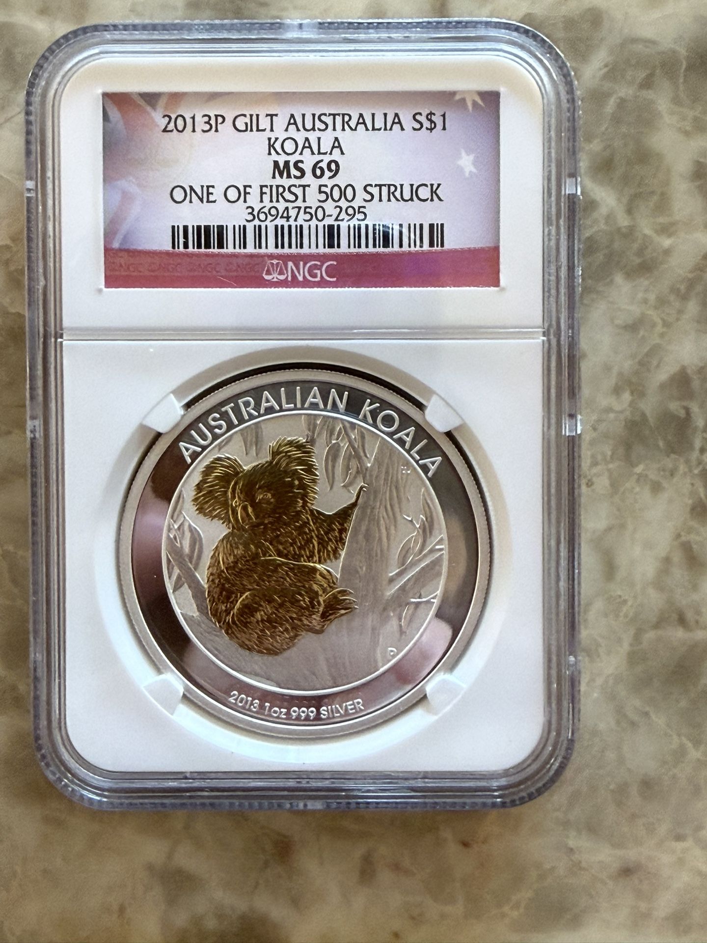 2013P 1oz NGC MS69 GILT AUSTRALIA KOALA SILVER COIN