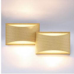 Aluminum Modern LED Wall Sconce Hardwired Interior Wall Lights Set of 2 Wood Texture Up and Down Wall Mount Light for Living Room Bedroom Hallway Corr