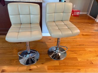Stainless and Leather Bar Stools - Beige (2)