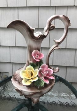 Capo Demonte Italy large faience antique pitcher centerpiece