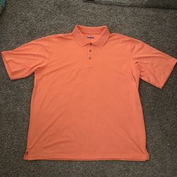 Kirkland Signature Orange White Stripe Short Sleeved Collared Button Mens Shirt