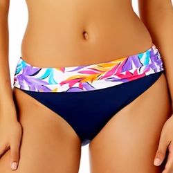 Anne Cole Women's Fold-Over Printed- Waistband Bikini Bottoms (White Print, X-Large)