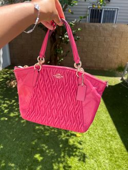 Coach Small Kelsey Satchel in Dahlia gathered twisted leather.