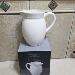 New Everyday Home Essentials  Stoneware White Pitcher