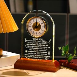 Inspirational Gifts for Son from Mom Dad Sons Crystal Clock with Wooden Light Base Unique Presents to My Sons Adult Best Son Ever Gifts