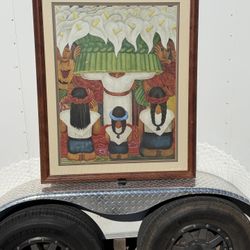Large Framed Wall Art – “The Flower Carrier” Style Mexican Folk Print