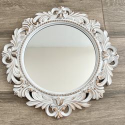 Vintage Florence White Round Wall Mirror