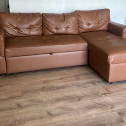 L-Shaped Sectional Sofa in Caramel with Chaise