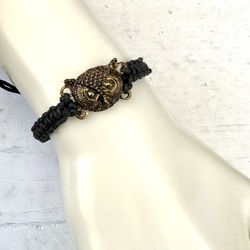 Gold Tone Owl Black Cord Bracelet 