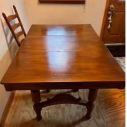 Antique Wood Table and (4) Four Chairs 