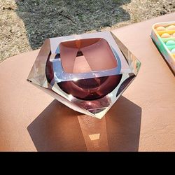 Mid-Century Murano Glass Ashtray or Bowl by Flavio Poli, Faceted Murano Glass