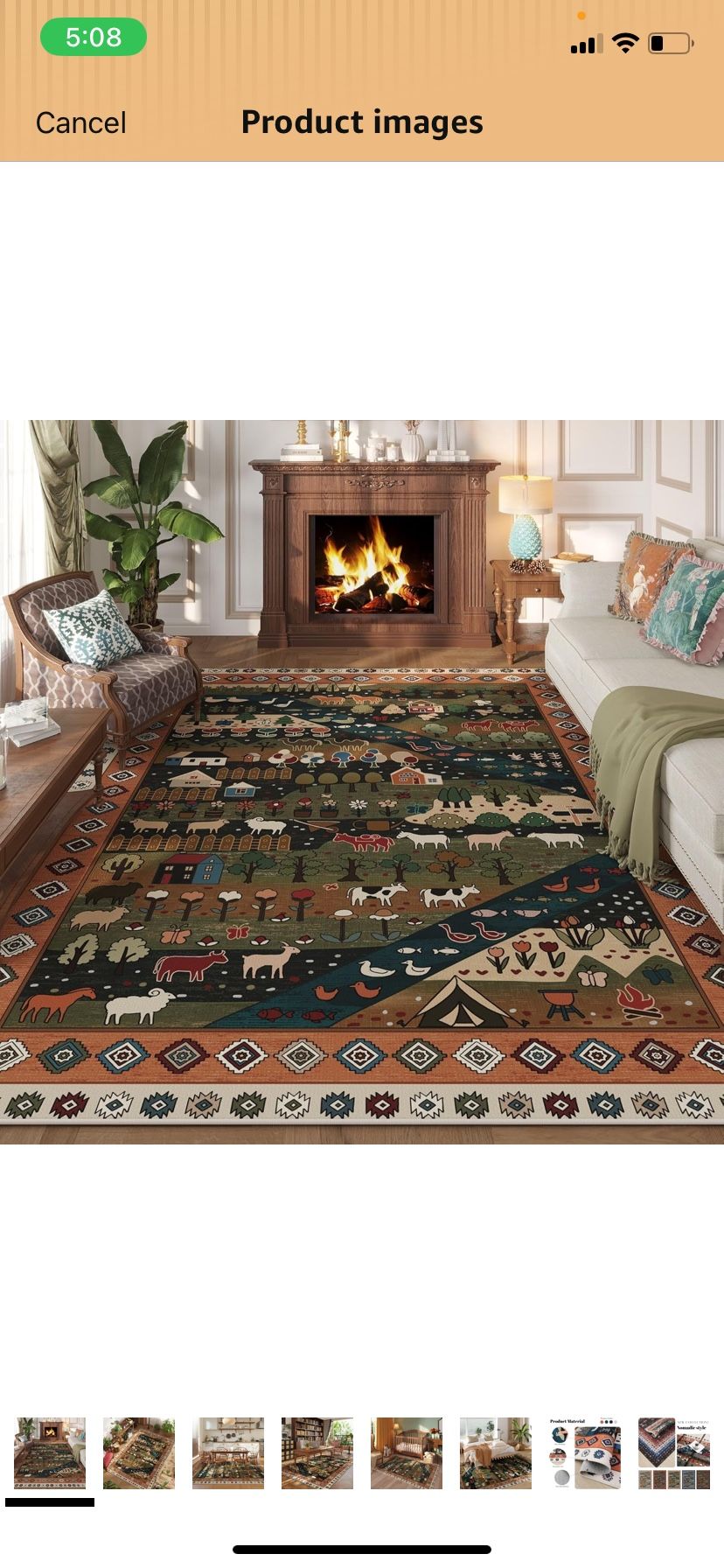 Vowkten Area Rugs 8x10 for Living Room Clearance Washable Nomadic Rug Non Slip Floral Animal Vintage Low Pile Large Rug for Bedroom, Farmhouse, Dining