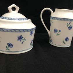Mikasa Blue Medley Blue And White Small Flower Cream And Sugar