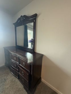 Sturdy Dark Wood Dresser with Mirror