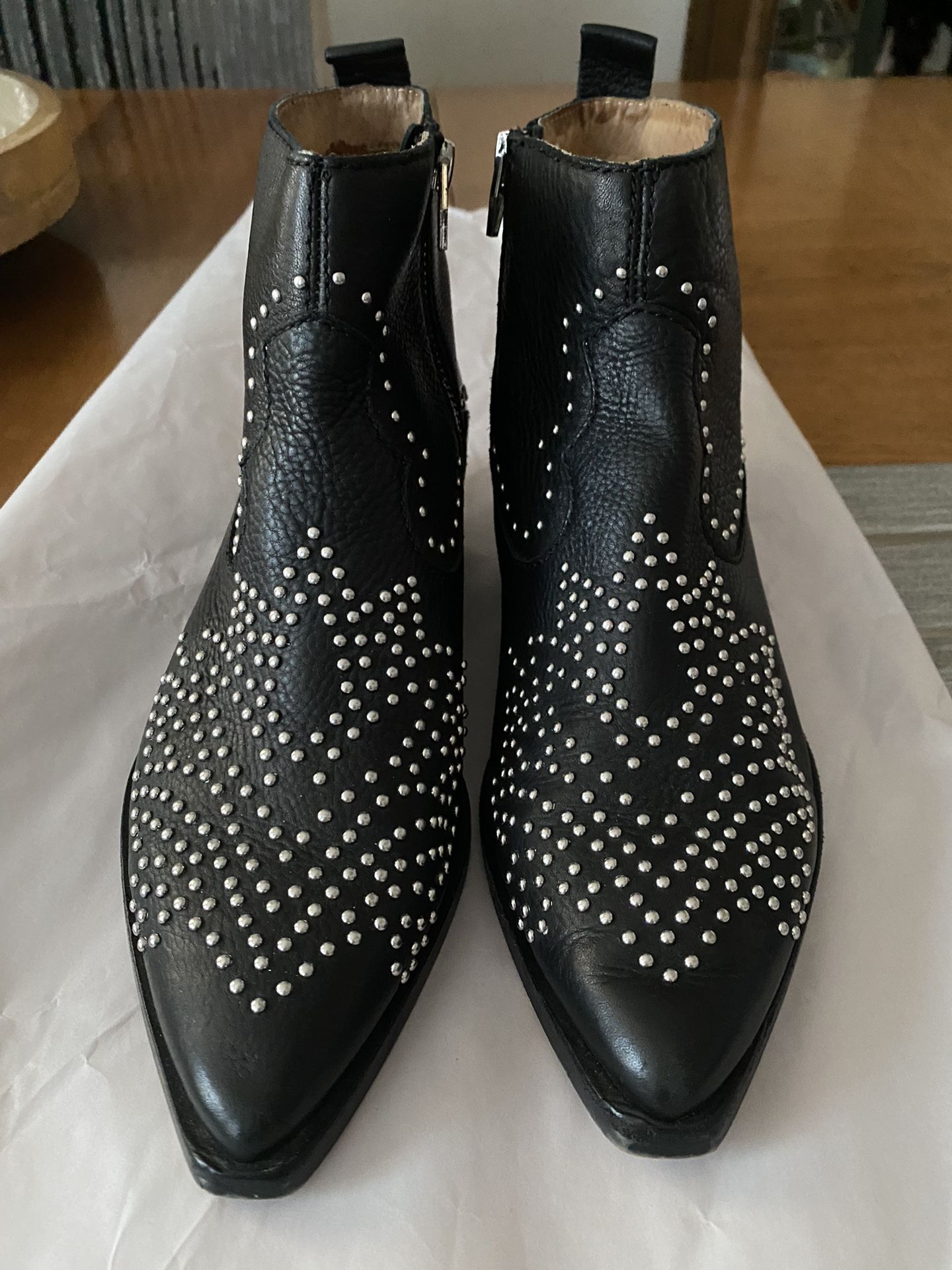 Black leather Studded Ankle Boots