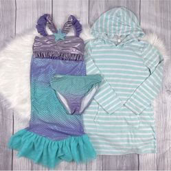 Little Mermaid Ariel Swimsuit Bikini Set, So Coverup Disney Size 7-8