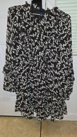 Black & White Abstract Print Ruffle Mini Dress