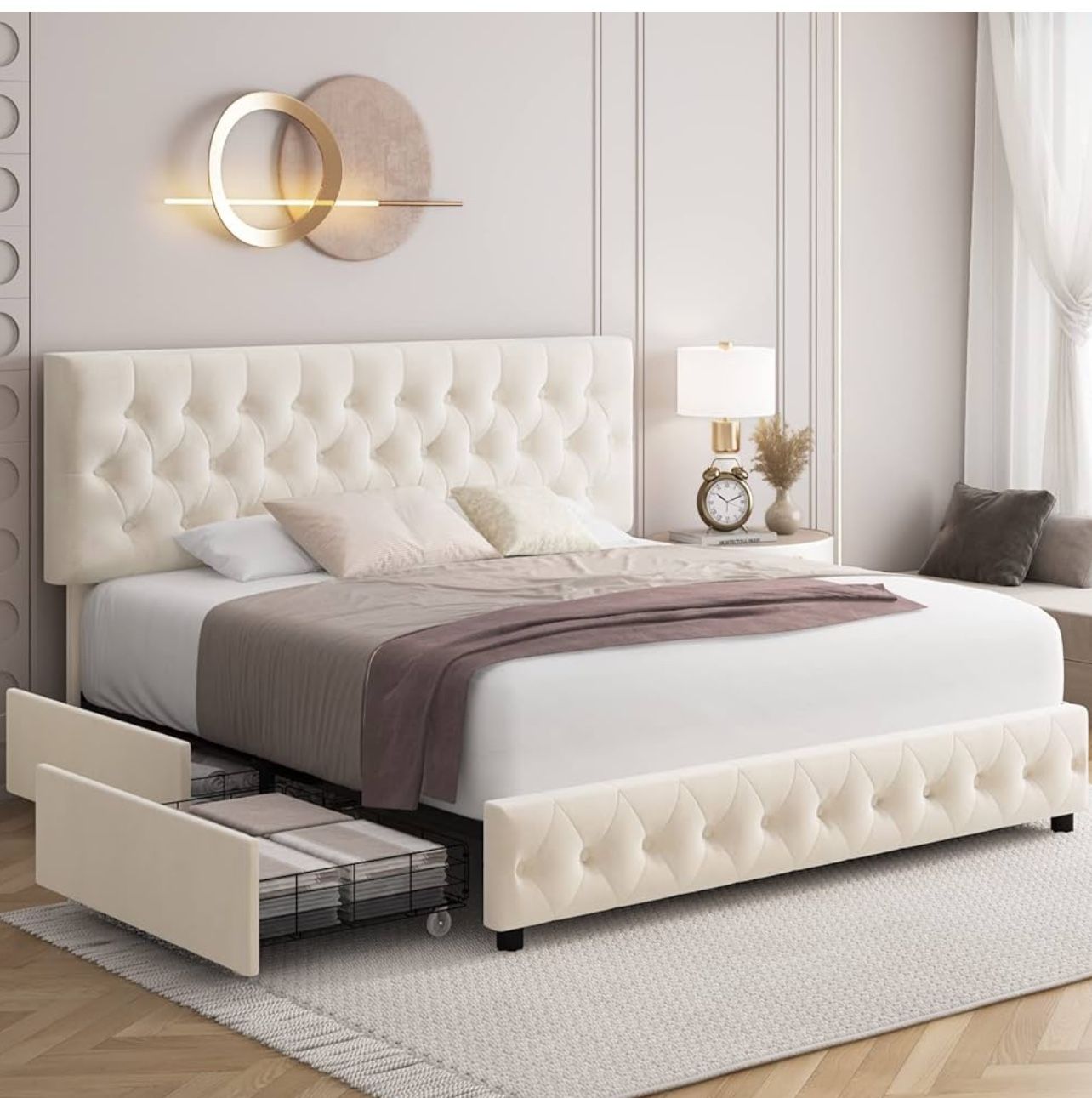 King Sized Bed Frame with Drawers + Pillow Top Mattress