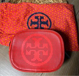 Tory Burch Red Perforated Leather Pouch