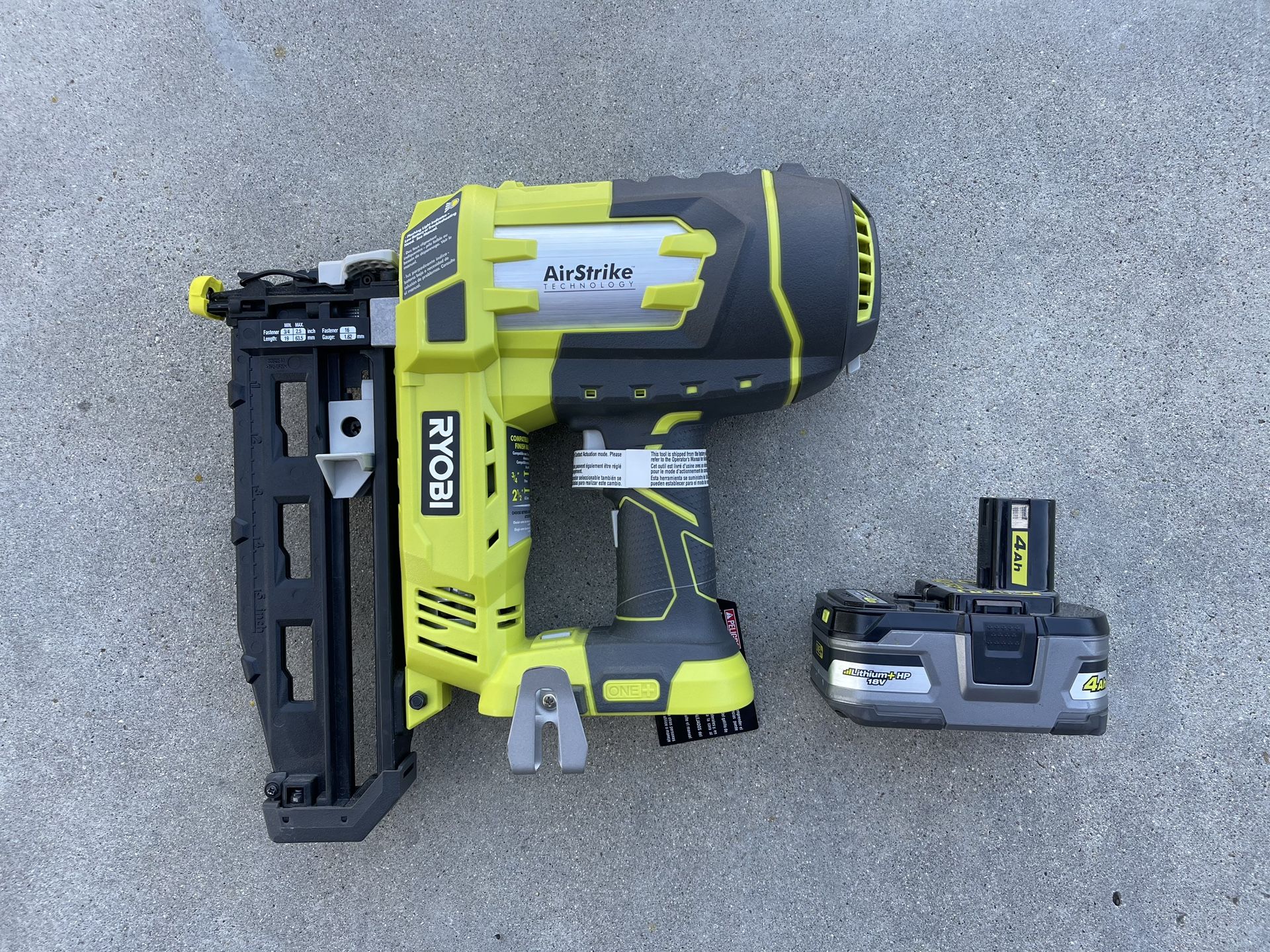 RYOBI ONE+ 18V AirStrike 16-Gauge Cordless Finish Nailer & Battery