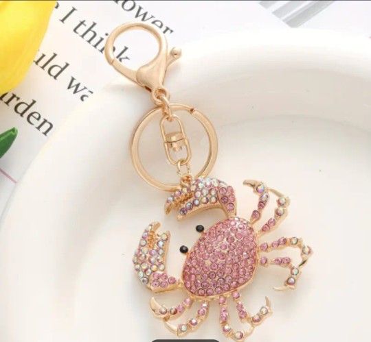 Pink Crab Bling Bag Charm/keychain 