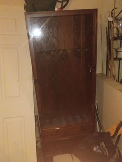 Vintage gun cabinet w keys and drawers