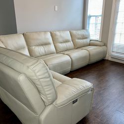 Cream Leather Recliner Couch 