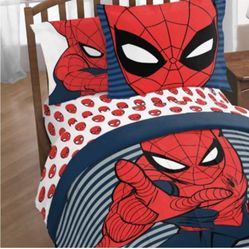 Spider-Man Stripes Kids 2-Piece Reversible Twin/Full Comforter and Sham Bedding Set, Microfiber, Red, Marvel

