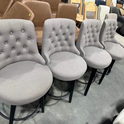 CHITA 26 inch Swivel Upholstered Counter Height Bar Stools with Tufted Back Set of 4。Fabric in Flint Gray