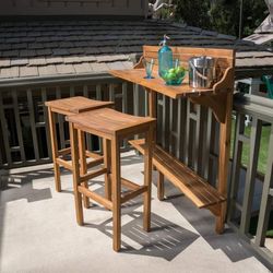 Outdoor 3 Piece Acacia Wood Balcony Bar Set