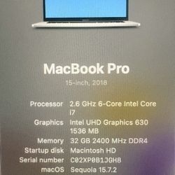 MacBook Pro 15” (2018) – i7 / 32GB RAM – Great Condition