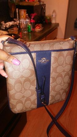 Authentic coach throw cross bag navy blue and brown