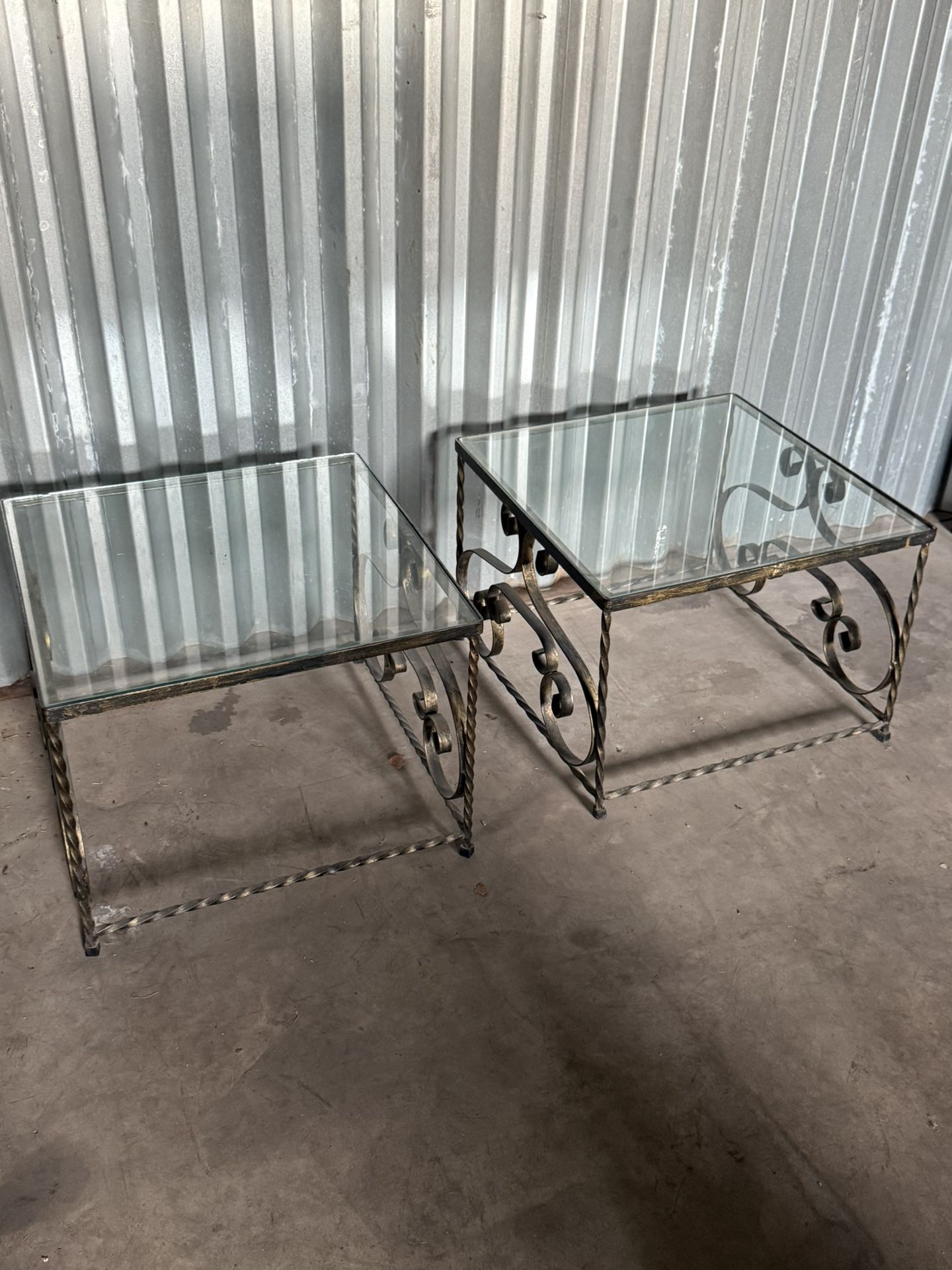 Wrought Iron And Glass Side Tables