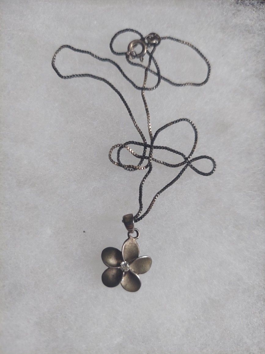 925 Italy Sterling Silver Hawaiian Plumeria Flower Necklace