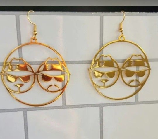 Gold Tone Chicana Hoop Round Dangle Drop Earrings Lowrider Latina Gangster Chola $15