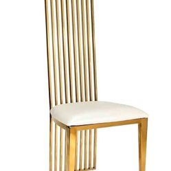 Gold Stainless Steel High Back Chair, Gold Frame, White Vinyl Seat