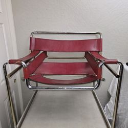 Marcel Breuer Wassily Chair BAUHAUS STYLE with Red Leather & Chrome Frame AS IS