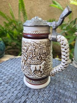 Vintage 1980 Avon Western Beer Stein – Cattle Drive & Chuck Wagon Lidded Mug
