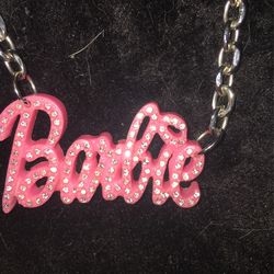 BARBIE Pink Logo Rhinestones Necklace