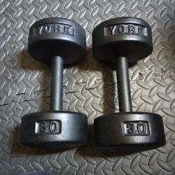 Vintage 30 Pound York Dumbbells Cleaned Them Up Look Great 