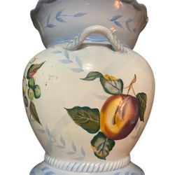 Capriware Light Blue Hand-Painted Fruit Ceramic Jar/Canister 8” Without Lid